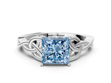 White gold Fancy Blue Princess Cut Diamond Solitaire Celtic Knot Ring with Four-Prong Setting_67