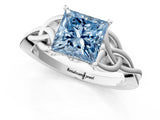 White gold Fancy Blue Princess Cut Diamond Solitaire Celtic Knot Ring with Four-Prong Setting_69
