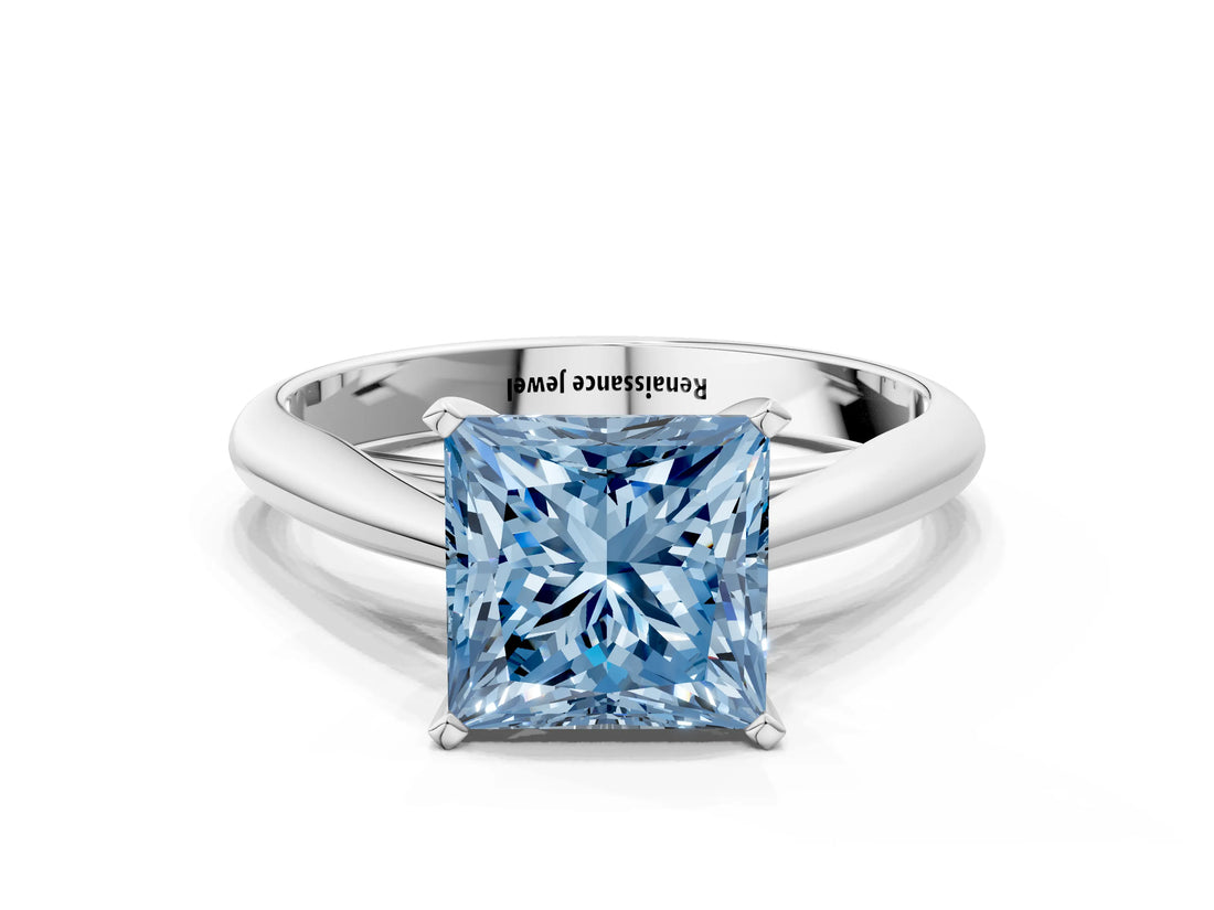 White gold Fancy Blue Princess Cut Diamond Solitaire Engagement Ring with Cathedral Setting and Four-Prong Mount_181