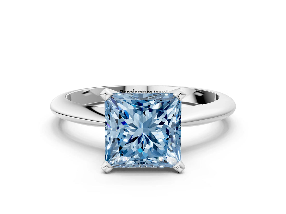 White gold Fancy Blue Princess Cut Diamond Solitaire Engagement Ring with Classic Band and Four-Prong Setting_94