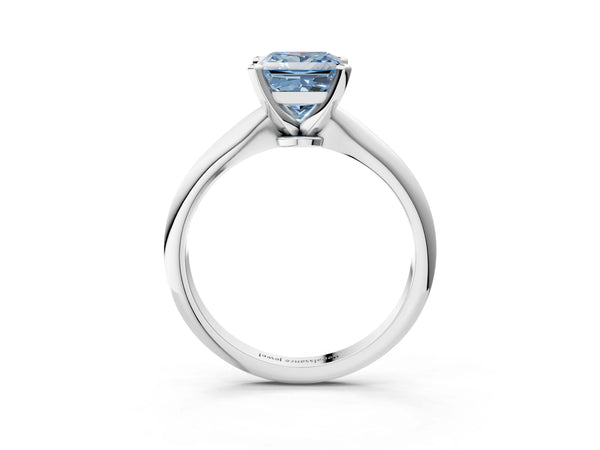 Platinum Fancy Blue Princess Cut Diamond Solitaire Engagement Ring with Classic Band and Four-Prong Setting