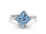 White gold Fancy Blue Princess Cut Diamond Solitaire Engagement Ring with Four-Prong Setting and Classic Band_32