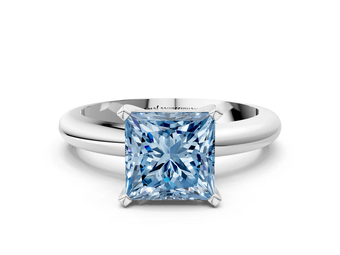 White gold Fancy Blue Princess Cut Diamond Solitaire Engagement Ring with Round Band and Four-Prong Setting_161