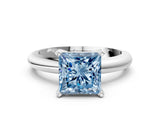 White gold Fancy Blue Princess Cut Diamond Solitaire Engagement Ring with Round Band and Four-Prong Setting_162