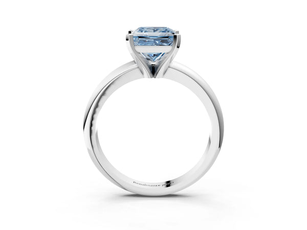 White gold Fancy Blue Princess Cut Diamond Solitaire Engagement Ring with Round Band and Four-Prong Setting