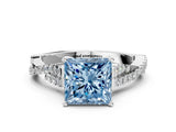 White gold Fancy Blue Princess Cut Diamond Solitaire Engagement Ring with Twisted Pavé Band and Four-Prong Setting_80