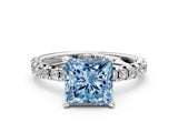 White gold Fancy Blue Princess Cut Diamond Solitaire Pavé Engagement Ring with Round Band and Prong Setting_62