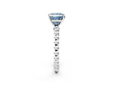 White gold Fancy Blue Princess Cut Diamond Solitaire Ring with Beaded Band and Prong Setting_398