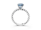 White gold Fancy Blue Princess Cut Diamond Solitaire Ring with Beaded Band and Prong Setting_400