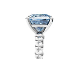 White gold Fancy Blue Princess Cut Diamond Solitaire Ring with Beaded Band and Prong Setting_401