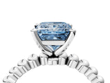 White gold Fancy Blue Princess Cut Diamond Solitaire Ring with Beaded Band and Prong Setting_401