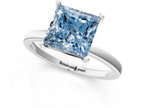 White gold Fancy Blue Princess Cut Diamond Solitaire Ring with Classic Band and Four-Prong Setting_1