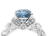 White gold Fancy Blue Princess Cut Diamond Solitaire Ring with Filigree Band and Four-Prong Setting_97