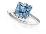 White gold Fancy Blue Princess Cut Diamond Solitaire Ring with Flower Prong Setting and Classic Band_161