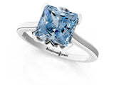 White gold Fancy Blue Princess Cut Diamond Solitaire Ring with Flower Prong Setting and Classic Band_173