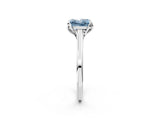 White gold Fancy Blue Princess Cut Diamond Solitaire Ring with Flower Prong Setting and Classic Band_174