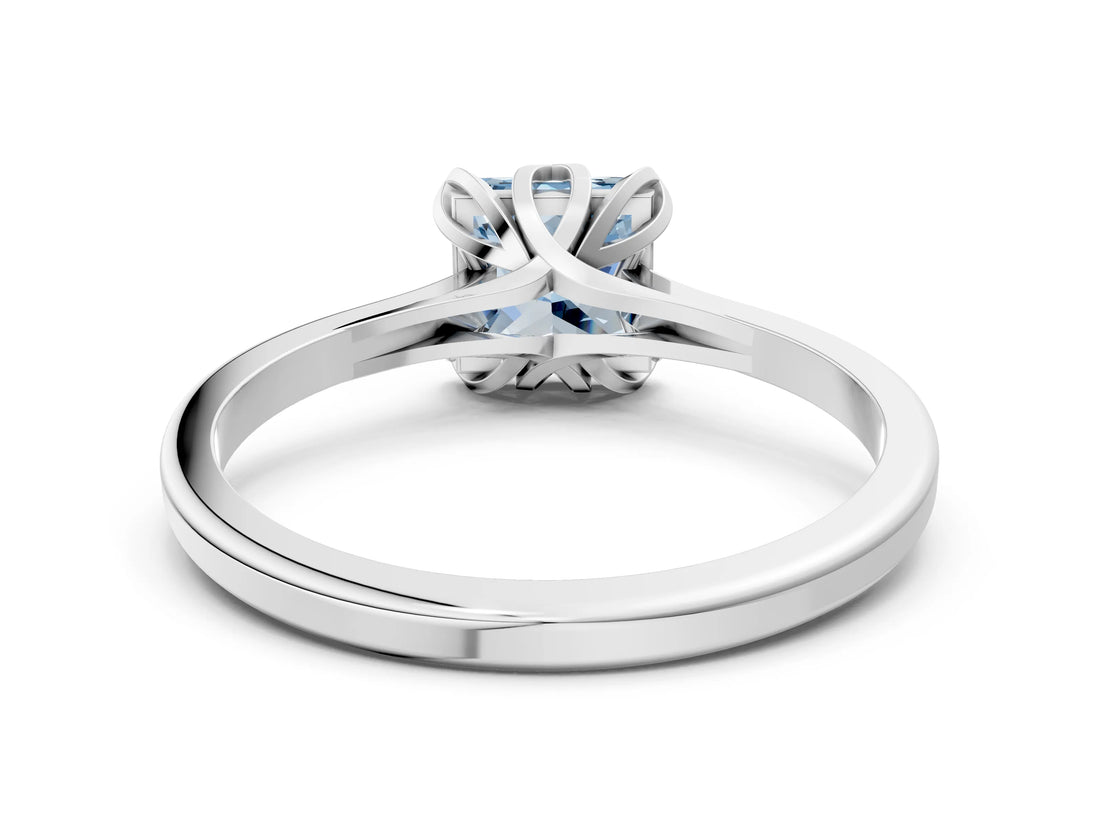 White gold Fancy Blue Princess Cut Diamond Solitaire Ring with Flower Prong Setting and Classic Band_20