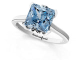 White gold Fancy Blue Princess Cut Diamond Solitaire Ring with Flower Prong Setting and Classic Band_57