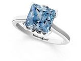 White gold Fancy Blue Princess Cut Diamond Solitaire Ring with Flower Prong Setting and Classic Band_5