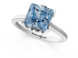 White gold Fancy Blue Princess Cut Diamond Solitaire Ring with Flower Prong Setting and Classic Band_73