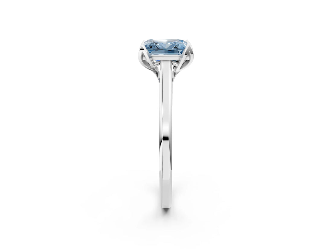 White gold Fancy Blue Princess Cut Diamond Solitaire Ring with Flower Prong Setting and Classic Band_74