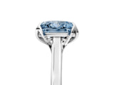 White gold Fancy Blue Princess Cut Diamond Solitaire Ring with Flower Prong Setting and Classic Band_77