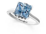 White gold Fancy Blue Princess Cut Diamond Solitaire Ring with Flower Prong Setting and Classic Band_85