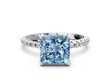 White gold Fancy Blue Princess Cut Diamond Solitaire Ring with Four-Prong Setting and Pavé Band_3