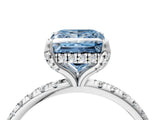 White gold Fancy Blue Princess Cut Diamond Solitaire Ring with Four-Prong Setting and Pavé Band_7