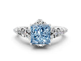 White gold Fancy Blue Princess Cut Diamond Solitaire Ring with Hidden Halo and Pavé Band_39