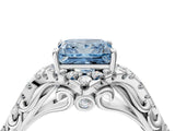 White gold Fancy Blue Princess Cut Diamond Solitaire Ring with Hidden Halo and Pavé Band_43