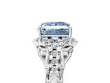 White gold Fancy Blue Princess Cut Diamond Solitaire Ring with Hidden Halo and Pavé Band_44