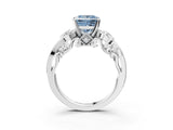 White gold Fancy Blue Princess Cut Diamond Solitaire Ring with Milgrain Pavé Band and Four-Prong Setting_245