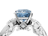 White gold Fancy Blue Princess Cut Diamond Solitaire Ring with Milgrain Pavé Band and Four-Prong Setting_246