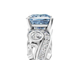 White gold Fancy Blue Princess Cut Diamond Solitaire Ring with Milgrain Pavé Band and Four-Prong Setting_247