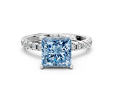 White gold Fancy Blue Princess Cut Diamond Solitaire Ring with Pavé Band and Four-Prong Setting_69