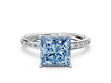 White gold Fancy Blue Princess Cut Diamond Solitaire Ring with Pavé Band and Hidden Halo_68