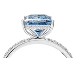 White gold Fancy Blue Princess Cut Diamond Solitaire Ring with Pavé Band and Hidden Halo_72