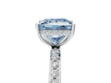 White gold Fancy Blue Princess Cut Diamond Solitaire Ring with Pavé Band and Hidden Halo_73