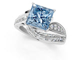 White gold Fancy Blue Princess Cut Diamond Solitaire Ring with Prong Setting and Twisted Pavé Band_13