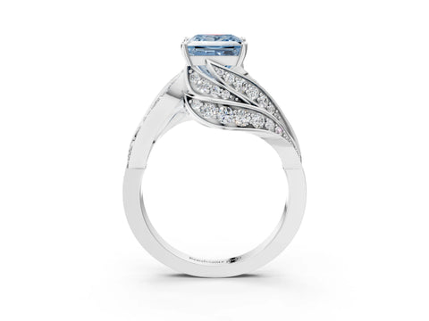 White gold Fancy Blue Princess Cut Diamond Solitaire Ring with Prong Setting and Twisted Pavé Band_15