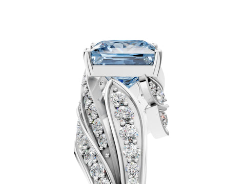 White gold Fancy Blue Princess Cut Diamond Solitaire Ring with Prong Setting and Twisted Pavé Band_17