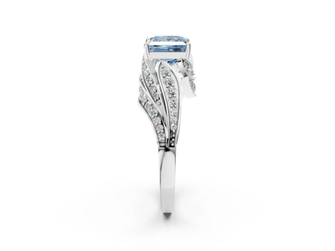 White gold Fancy Blue Princess Cut Diamond Solitaire Ring with Prong Setting and Twisted Pavé Band_2