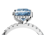 White gold Fancy Blue Princess Cut Diamond Solitaire Ring with Round  Pavé Band and Four-Prong Setting_52