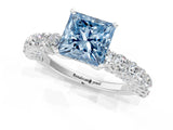 White gold Fancy Blue Princess Cut Diamond Solitaire Ring with Shared Prong Pavé Band and Four-Prong Setting_71