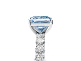 White gold Fancy Blue Princess Cut Diamond Solitaire Ring with Shared Prong Pavé Band and Four-Prong Setting_75
