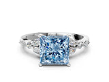 White gold Fancy Blue Princess Cut Diamond Solitaire Ring with Side Stones and Four-Prong Setting_49