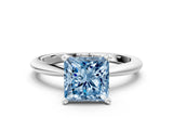 White gold Fancy Blue Princess Cut Diamond Solitaire Ring with Six-Prong Setting and Classic Band_296