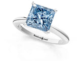 White gold Fancy Blue Princess Cut Diamond Solitaire Ring with Six-Prong Setting and Classic Band_298