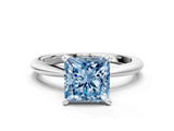 White gold Fancy Blue Princess Cut Diamond Solitaire Ring with Six-Prong Setting and Classic Band_301